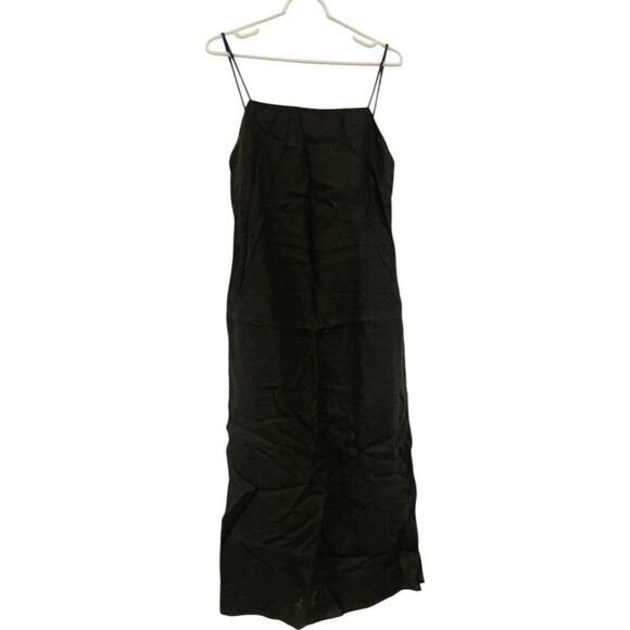 Massimo Dutti Womens Midi Dress Linen M Brown slits Open Back 6664/100 NWT - Picture 2 of 12